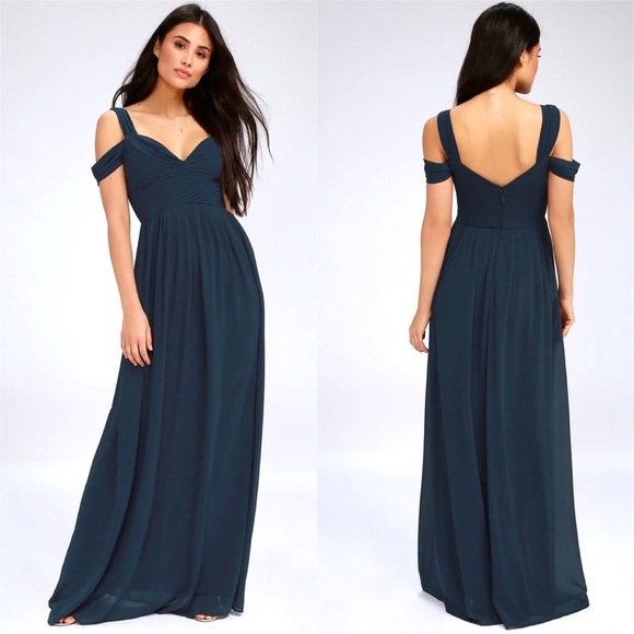 Lulu’s Elegant Navy Blue Wedding/Prom Maxi Dress - Picture 11 of 11